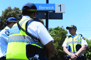 New Protective Services Officers Harpreet Sidhu and Luke DeHaan get stuck into the role at Berwick station.