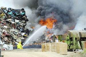 Fire crews fight the Drovers Lane fire at the CMA Recycling Plant.