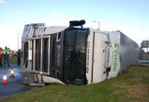 Truck caught in apple turnover