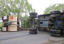 Delays after dirt truck tip crash