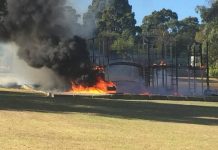 Flare fire destroys playground